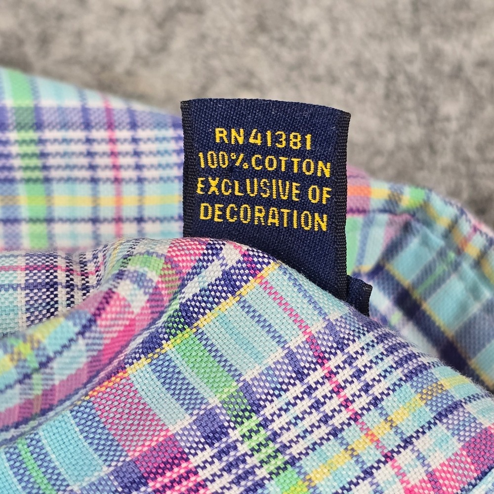 Ralph Lauren Mens Medium Plaid Button Down Shirt Blue Pink Pony Long Sleeve M - Picture 8 of 9